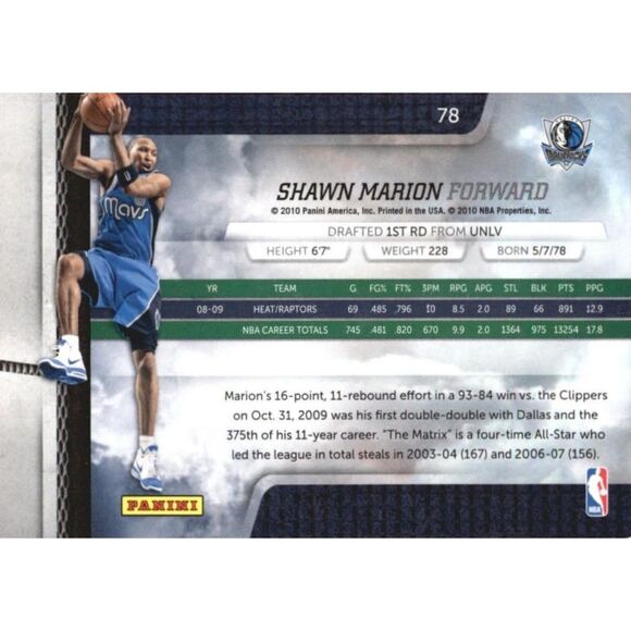 2009 Absolute Basketball Card - #78 Shawn Marion - Picture 2 of 2